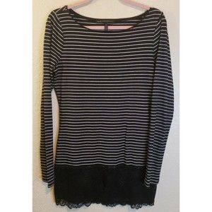 White House Black Market Striped Tunic T-shirt Lace Hem Sz Small